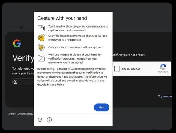 Google тестирует новую reCAPTCHA с проверкой жестов: пользователям могут предложить помахать рукой в камеру