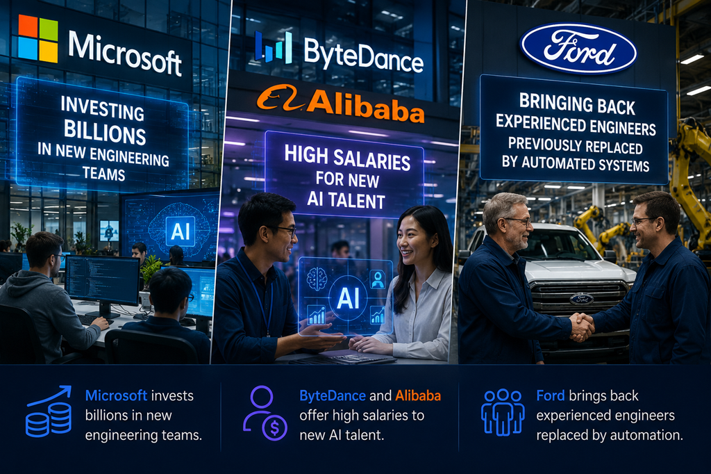 Пока все говорят об увольнениях из-за ИИ, Microsoft, ByteDance и Ford массово нанимают специалистов